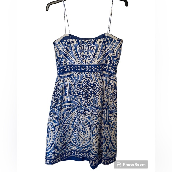 Donna Morgan Silk Classic Blue and White Dress - Picture 3 of 9